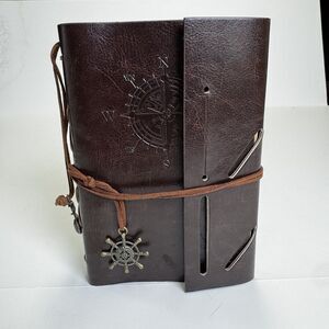 Wanderlust Embossed Leather Brown Writing Journal Notebook with Nautical Charms